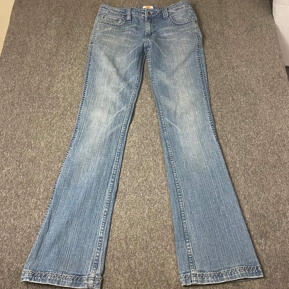 VTG Y2K Antik Denim Jeans Women's‎ 31 Light Wash Flare Leg Embellished Pockets